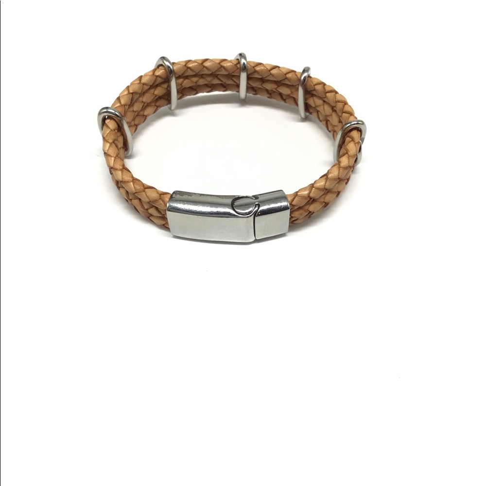 Men’s Leather & Steel Bracelet - Picture 3 of 7